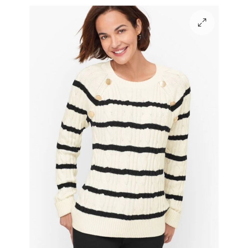 Talbots Striped Cotton Blend Sweater Size XL Nautical Gold Buttons